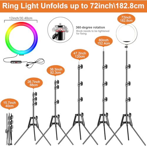 PEYOU 12\" Ring Light with Tripod, 39 Color Modes Ring Light with Phone Holder Adjustable Tripod Stand & Mini Desktop Tripod & 2 Phone Holder for iPhone & Android,YouTube, Makeup,TIK Tok