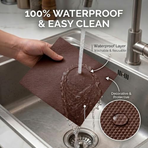 Image of EASYHOME Multipurpose EVA Anti-Slip Mat (45cm x 3 Meter, Brown) - Waterproof, Washable Shelf Liner Roll Sheet for Kitchen, Bathroom, Drawers, Cabinets, Fridge & Table Mat