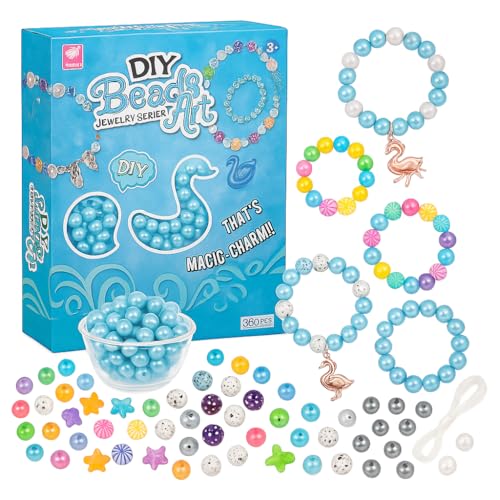 HYGGE LUXE Kit para fazer pulseiras meninas - Conjunto de contas para colares e pulseiras DIY - 360 peças de missangas com fios, artesanato criativo para 3, 4, 5, 6, 7, 8, 9, 10 anos