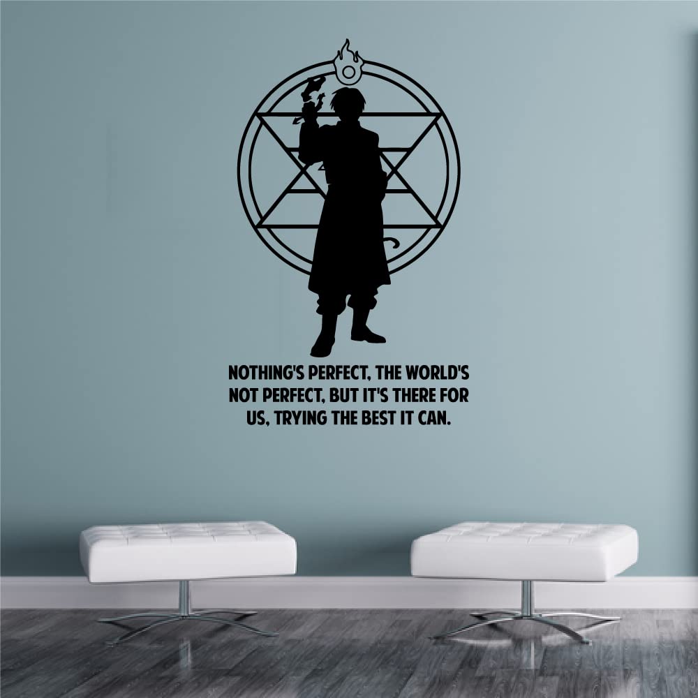 Nothings Perfect The World's Not Perfect But Its There For Us - Fullmetal Alchemist Character Roy Mustang Silhouette Vinyl Wall Decal Sticker Art Decoration Home Bedroom Classroom Size (10x8 inch)