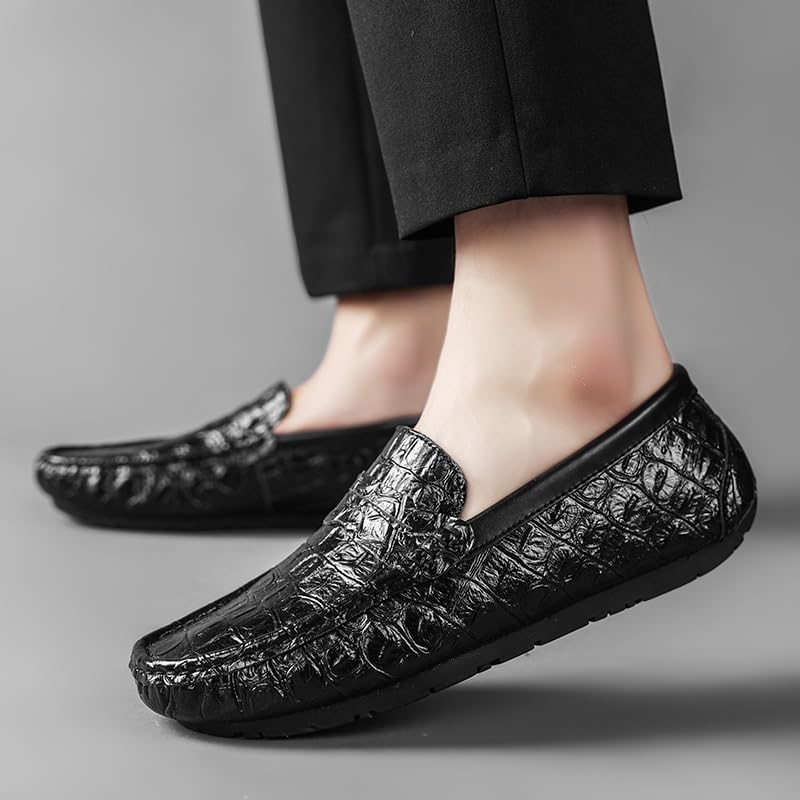 Men's Loafers Shoes Round Toe Crocodile Print Faux Leather Penny Driving Loafers Comfortable Slip Resistant Flat Heel Walking Party Slip-ons4