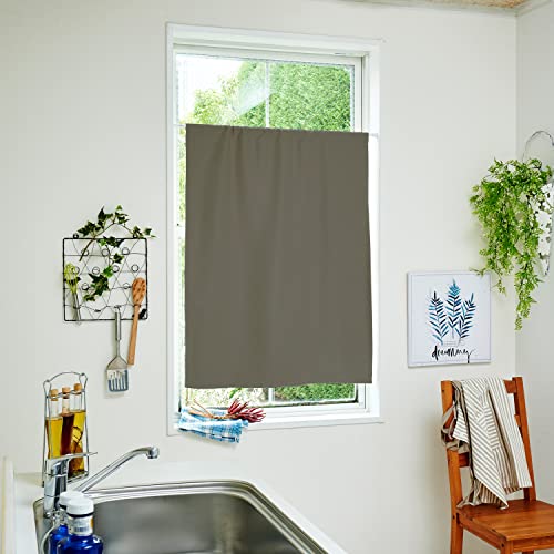 【Ezee】カフェカーテン 遮光1級 防炎 小窓 出窓 キッチン トイレ 目隠し 日よけ 簡単取付 遮熱 保温/グレー 幅40cm×丈60cm 上部フラットタイプ