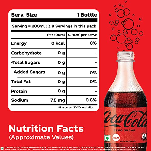 Image of Coca-Cola Zero Sugar, No Calories Soft Drink PET Bottle, 750ml