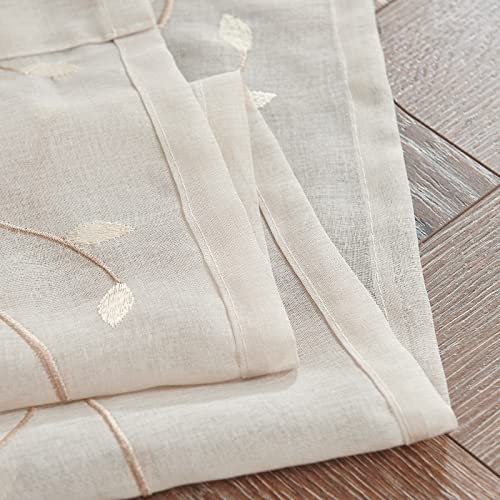 Jinchan Sheer Door Curtain Floral Embroidered Semi-Sheer Embroidery Voile Floral French Door Curtain Light Filtering Drape Rod Pocket 1 Panel W55 X L40 Beige #TOP7