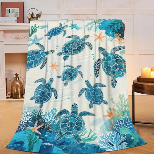 Sea Turtle Throw Blanket Ocean Turtle Plush Fleece Blanket Soft Cozy Fuzzy Warm Stuff Bedding Blankets Gifts for Boys Girls Kids Adult Men Women 40"X50"