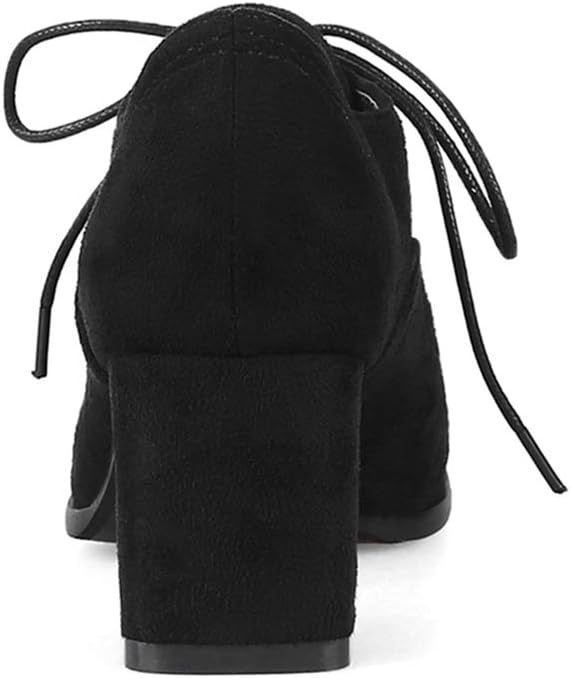 MIOKE Women's Pointed Toe Lace Up Pump Oxfords Vintage Suede Chunky Block Mid Heel Brogue Office Dress Shoes