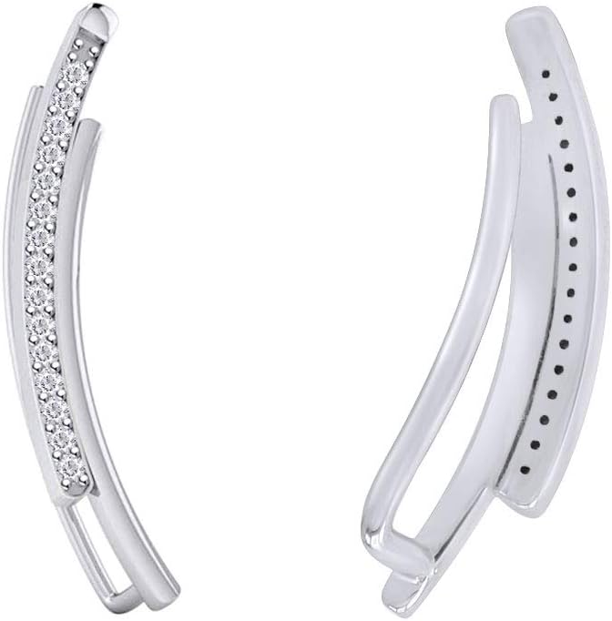 Trendy Natural Diamond Curved Ear Cuffs Crawler Earrings in 14K Gold Plated 925 Sterling Silver (0.07 cttw, I2-I3 Clarity, I-J Color) Valentine's Day Gift For Her