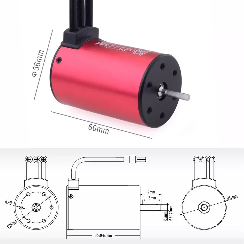 KK 3660 3100KV Waterproof Brushless Motor Shaft ø3.175mm Connector 4mm for 1/10 RC Drift Racing Car RC Truck Buggy