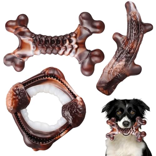 Dog Toys, 3-Pack Indestructible Dog Chew Toys for Aggressive Chewers, Nylon...