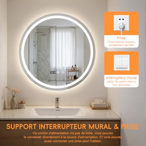 Miroir LED rond 60 x 60 cm anti-buée – DAVID MARKET SHOP