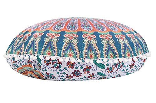 Trade Star Large 32" Round Cushion Cover Decorative Mandala Pillow Sham Case Indian Bohemian Ottoman Pouf Cover Pom Pom Pillow Case Outdoor Cushion Cover For Home Decor (Pattern 6) #TOP4