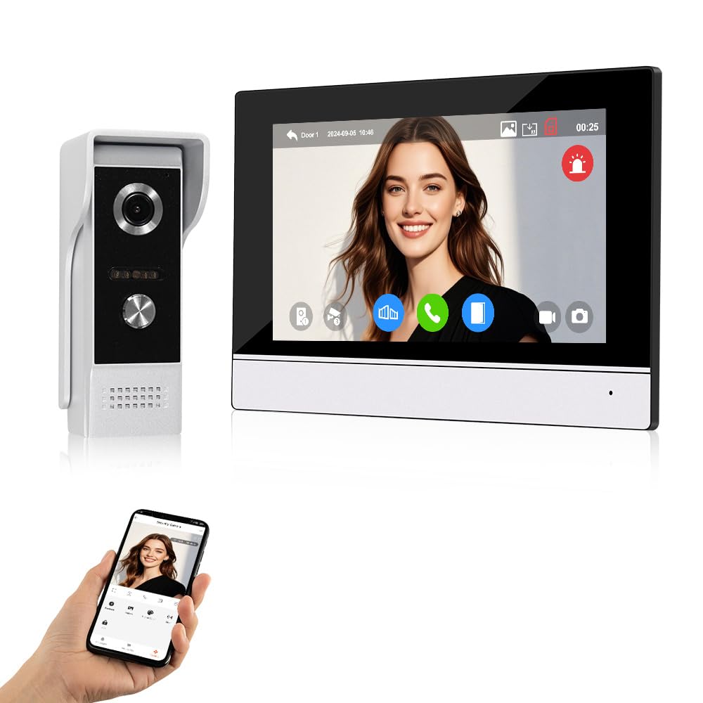 Système d'interphone vidéo WiFi IP 1080p AHD tactile couleur écran intérieur IR vision nocturne caméra extérieure sonnette vidéo pour la maison, application intelligente Tuya Déverrouillage à