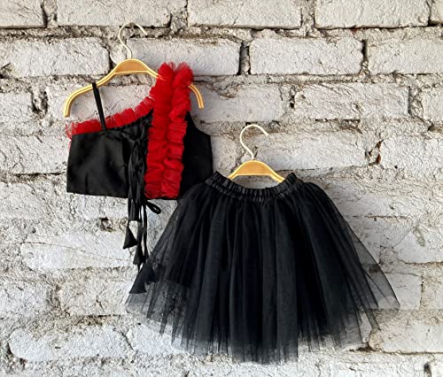 Image of ANNECA baby girl's designer rayon cotton modern crop top and naylon soft net knee lenth skirt clothing set