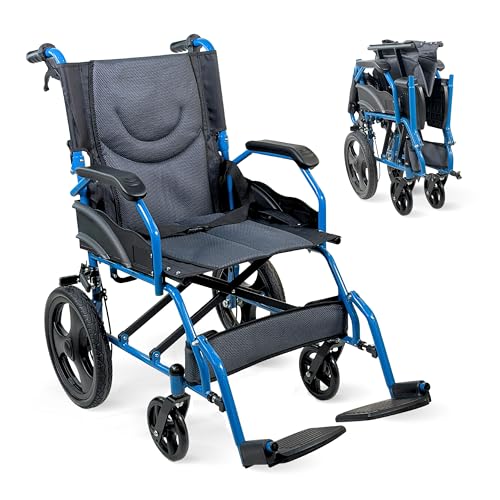 Mobiclinic®, Silla de Ruedas Plegable, de Tránsito, Respaldo Abatible, Reposapiés Abatibles, Doble Sistema de Frenado, Acero Reforzado, Hasta 100 kg, Ligera y Compacta, Faraón