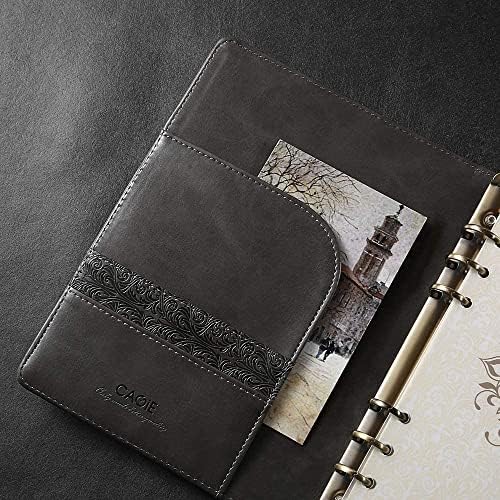 Locking Journal for Adults Journal with Lock Large Binder Notebook 6 Rings Refillable,Combination Passwords,Classic Embossed Leather, Grey
