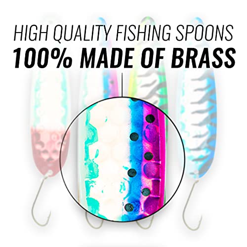 Etic Majestik Hologram Fishing Spoons Kit 100% Made Of Brass, 4Pcs Fishing Lures, Fishing Tackle, Fishing Gear, Fishing Lures For Trout, Salmon, Pike, Walleye, Bass And Mores #TOP1