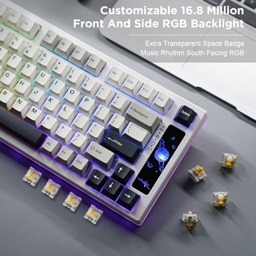 Image of YUNZII YZ75 75% Hot Swappable Wireless Gaming Mechanical Keyboard, RGB Backlights, BT5.0 /2.4G /USB-C, Dye Sub PBT Keycaps for Linux /Win /Mac(Gateron G Pro Red, White)