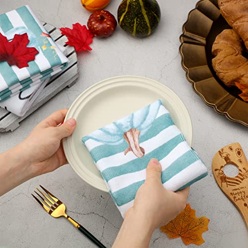 Peryiter 4 Pcs Valentine's Day Kitchen Towels Sets Hello Valentine Dish Towels, 16 X 24'' Gnomes Hearts Hand Towels Absorbent Fast Drying Cloth Tea Towels For Anniversary Wedding (Teal, Striped) #TOP3