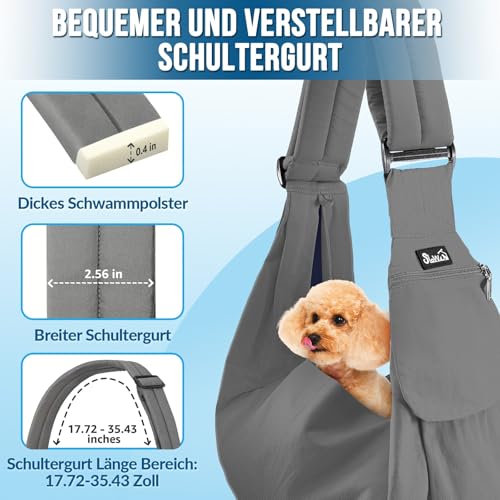 SlowTon Hundetragetasche, Haustier Hundetasche mit verstellbarem, gepolstertem Schultergurt und Fronttasche Tragetasche Hund für Spaziergang (Grau, M(Für Haustiere 2,7-5,4 kg))