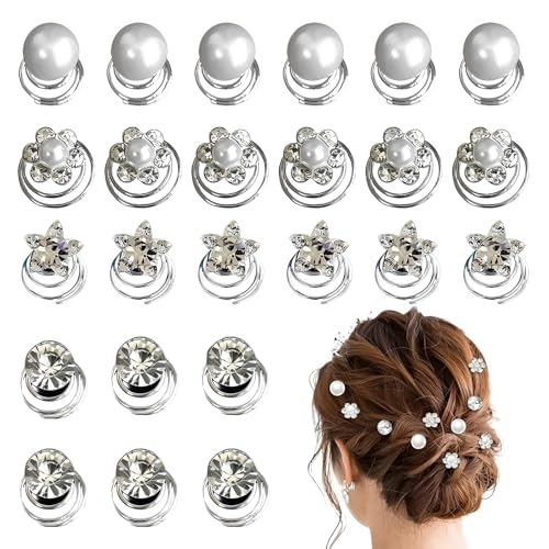 24 Pièces Épingle à Cheveux Mariage Spirale Bijou Cheveux Mariage Femme Accessoire Coiffure avec Perles et Strass Argenté pour Mariée Demoiselle d'Honneur...