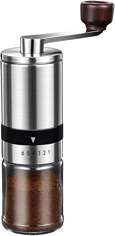Ceramic Burr Manual Coffee Grinder with 6 Adjustable Coarseness Settings | For Espresso Beans French Press Pour Over Drip, Stainless Steel Hand Crank Coffee Mill for Home Use Office Travel Camping
