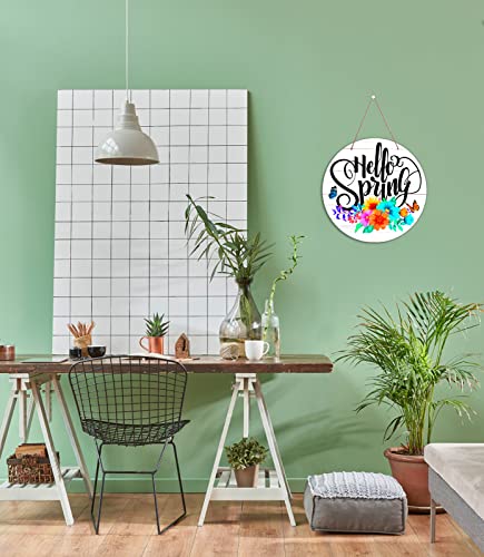 Sicohome Hello Spring Door Sign Welcome Door Sign Round Decorative Wall Sign 11.5" Front Door Home Hanging Sign Spring Welcome Sign Front Door Decoration Gift For Front Door Signs Kitchen Living #TOP5