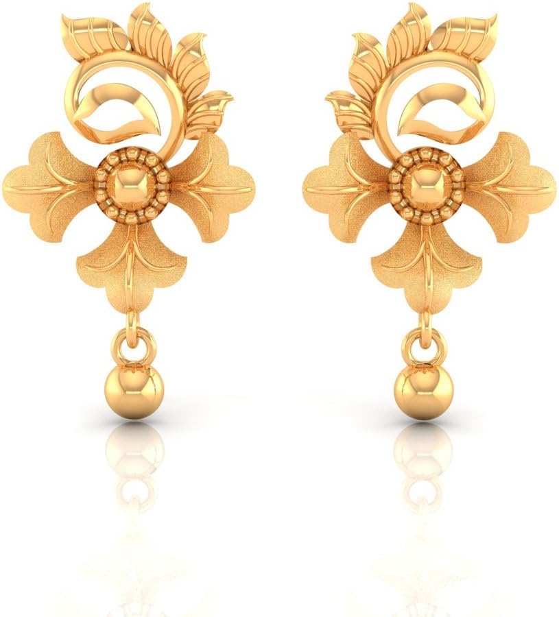 P.C. Chandra Jewellers Womens 22KT (916) Yellow Gold Floral Drop Earrings With Ornate Design And Ball Accent - 0.95 Grams