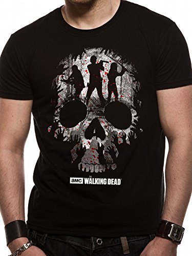I-D-C CID Walking Dead-Trio Skull Silhouette Camiseta, Negro, S para Hombre