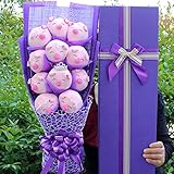 N/L Peluches de Peluche de Dibujos Animados, Cerdo Ramos con Once Flores de jabón, Regalo de graduación de San Valentín 58x25x12cm púrpura