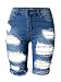 Olrain Womens High Waist Ripped Hole Washed Distressed Short Jeans 38 Blue