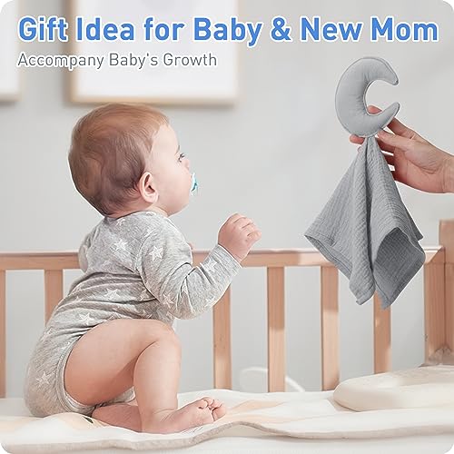 Image of Premium Soft Muslin Cotton Newborn Baby Loveys Security Blanket Muslin Soft & Breathable, Moon Lovies for Baby New Born Boy Girl Unisex Baby Unique Neutral Presents for Babies Newborn Toddler