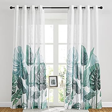PONY DANCE - Tende Camera da Letto Regali Natale con Stampata Foglie Verde di Banana Decorazioni Tende Semitrasparenti Cameretta Soggiorno/Cucina/Salotto/Finestra, L 132 x A 240 cm, 2 pezzi