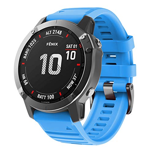 Blue Silicone Sport Watch Band for Garmin Fenix 6X/7X/5X