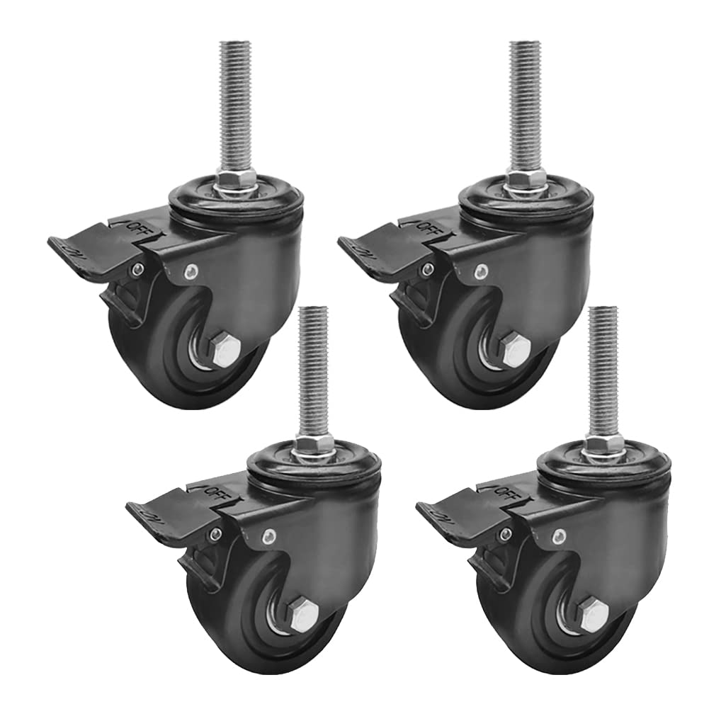 Roulettes industrielles 2.5/3 à toute épreuve Roues pivotantes Fil long M16 × 60 mm Nylon silencieux 1000kg roulettes avec frein pour Meubles échafaud Table de travail usine 4 pièces