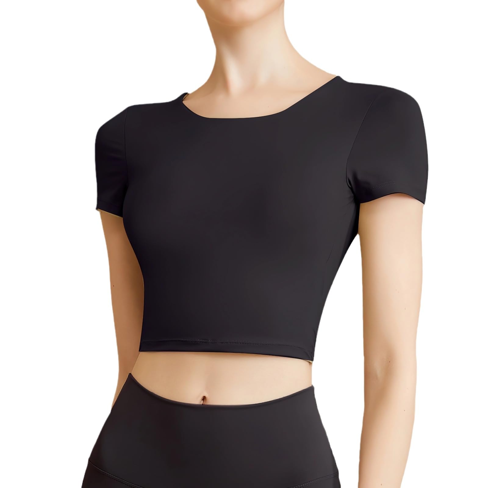 Haut de yoga à manches courtes avec soutien-gorge intégré, haut d'entraînement à dos ouvert pour femme, mélange de nylon et d'élasthanne, pour les entraînements de haute intensité, design idéal