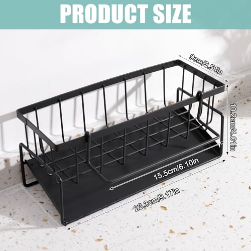 GSrenyu Kitchen Sink Caddy Organizer, Kitchen Organiser, Washing up Organiser with Drip Tray, Sink Organizer with Towel Rack, For Storing Dish Cloths, Sponges, Soap and Brushes (Black) - Image 2