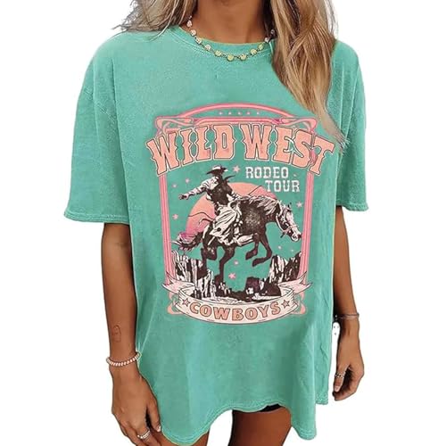 Oversized Graphic tees for Women Vintage Rodeo Graphic Oversized Tops Country Music Tees Short Sleeve Cowgirl T-Shirt