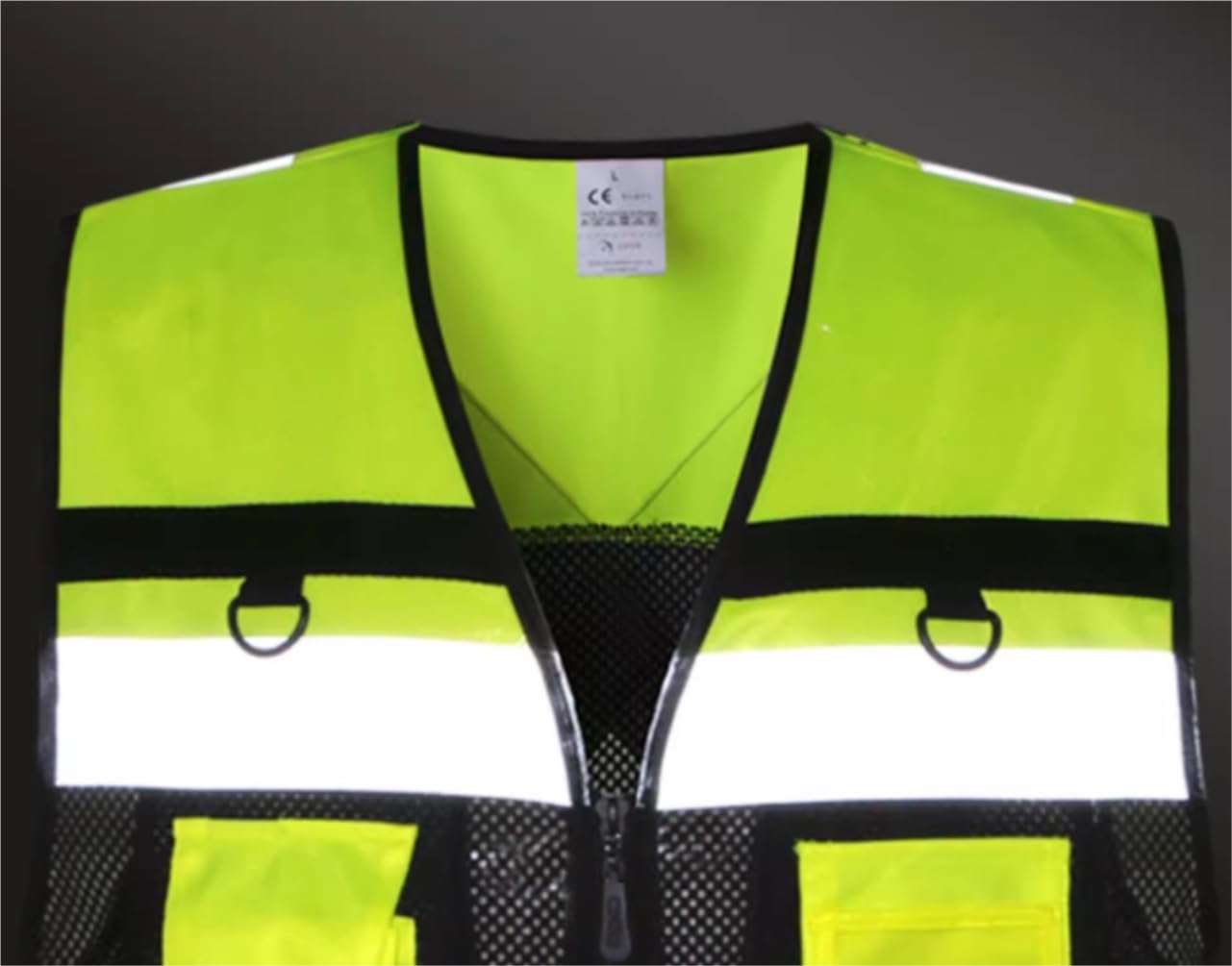 Reflectante Chaleco Reflectante Ropa De Trabajo Tráfico con Múltiples Bolsillos Chaqueta Chaleco(S)