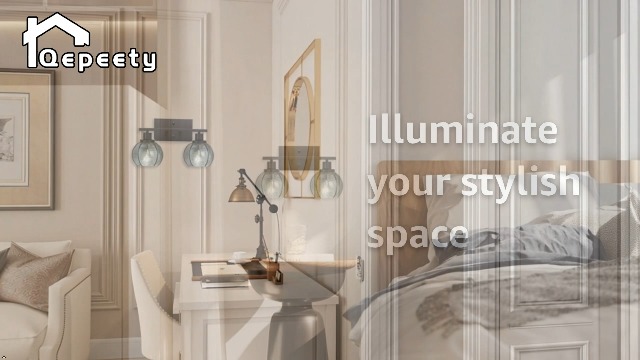Image of Mid Century Modern Bathroom Vanity Light, 13.8 Inch Glass Wall Sconce, 2-Light Farmhouse Wall Lamp for Bathroom Mirror Powder Room