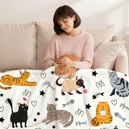 Cute Cat Blanket Animals Pet Pattern Gifts for Cat Lovers Soft Lightweight Flannel Throw Blankets for Kids Adults 50"x40" by Probiotics - Used condition - Image 5