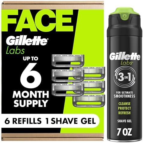 Gillette Labs Razor Refills for Men, 6 Razor Blade Refills and 7oz Rapid Foaming Shave Gel