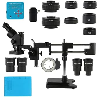 Microscope Observation 3.5X-180X Sliding Double Boom Arm Base Simul Focal Industrial Lab Jewelry Phone Watch Repair Stereo Trinocular Microscope Set48mp 2k HDMI USB C