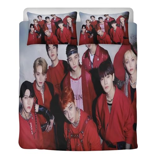 STARSAY Stray Kids Bed Linen, 135 x 200 cm, Kpop Microfibre, 1 Duvet Covers and 2 Pillowcases, Children's Bedroom Decorative Bedding Sets, 3-Piece (Kpop)