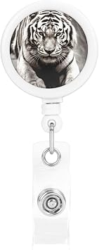 Badge Reels Retractable Badge Holder Black and White Tiger Heavy Duty Batch Holder Name ID Badge Clips for Office Worker Doctor Nurse ID Badge Reel with Belt Clip Keychain