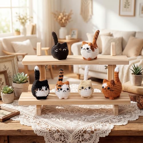 6 Pcs Crochet Cat Figurines Handmade Knitted Cute