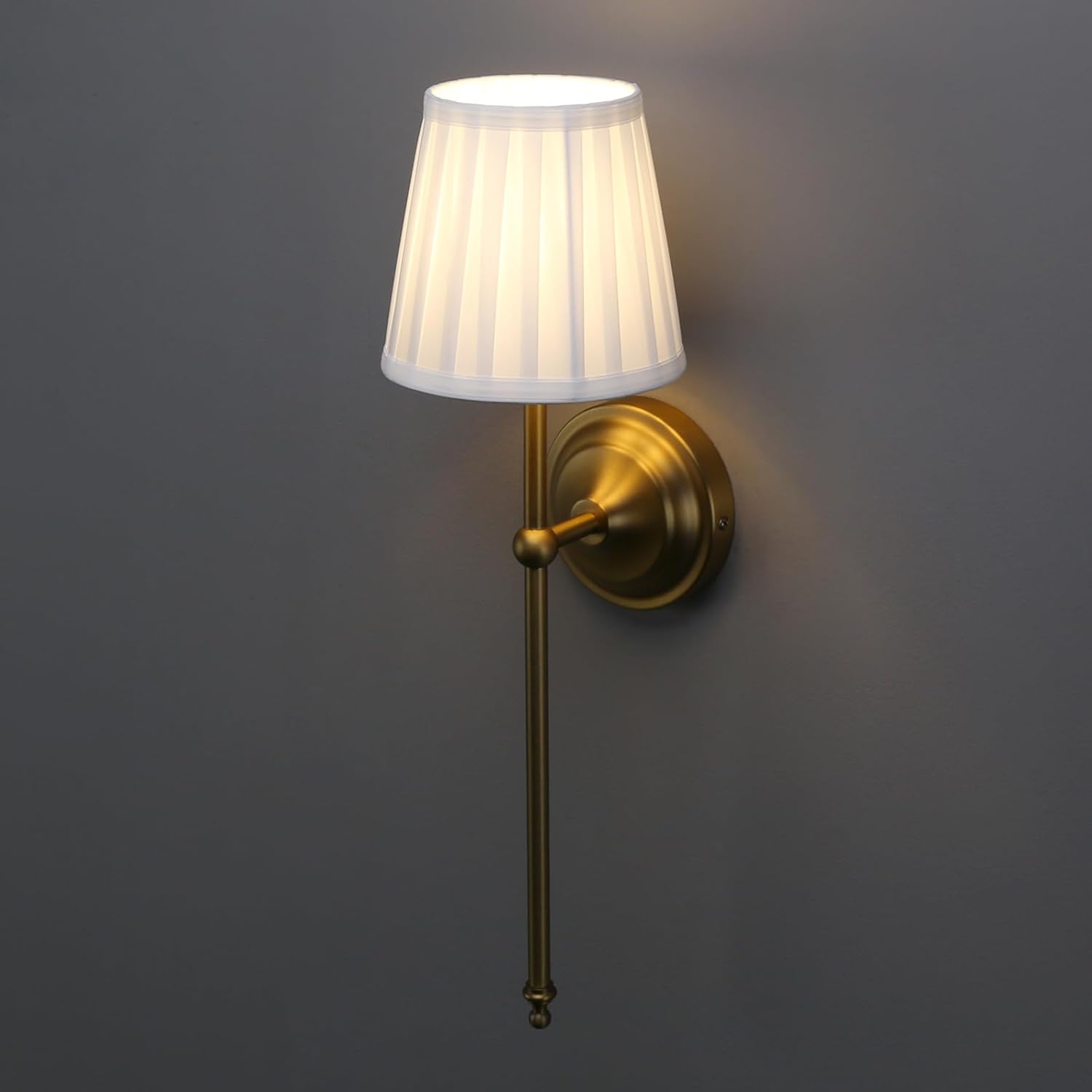 Pathson Fabric Wall Sconce Light with White Pleated Cloth Shade, Hardwired Wall Vanity Lamp, Mid-Century Rustic Lighting Decor for Bathroom, Living Room, Bedroom