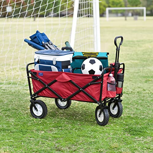 Mac Sports Heavy Duty Steel Frame Collapsible Folding 150 Pound Capacity Outdoor Camping Garden Utility Wagon Yard Cart, Red by MacSports - Used condition - Image 3