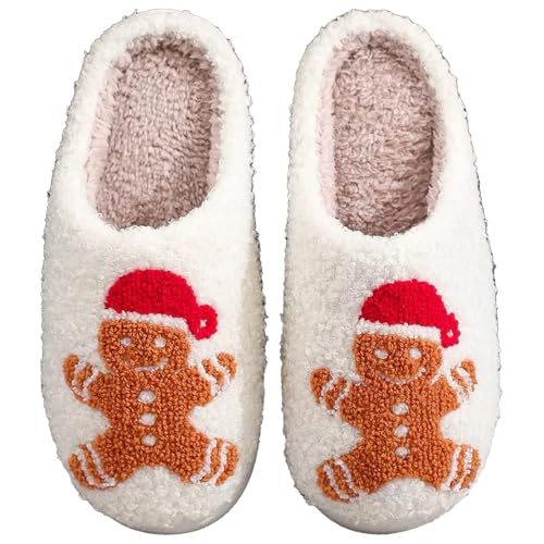 Afellicy Womens Gingerbread Man Slippers Christmas Slippers Holiday Slipper Red Orange Brown
