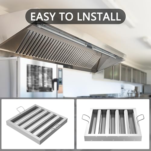 Stainless Steel Commercial Kitchen Hood Filter, Range Hood Baffle Grease Filter for Restaurant Exhaust Hoods, UL/NSF Listed, 15.5 W x 15.5 H Inch 4 Grooves Hood Filters(5 Pack) by FICBXRA - Used condition - Image 5