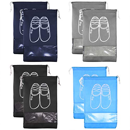 Tupalizy 8PCS Travel Shoe Bags with Drawstring for Men Women Large Shoes Pouches with Clear Window for Boots High Heels Suitcase Luggage Space Saving Storage Bags Packing Organizers Home Use, 4 Colors